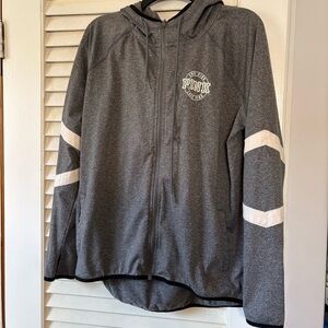 Vintage 2000’s PINK Victoria's Secret Charcoal Grey Zip Hoodie w White Logo Trim